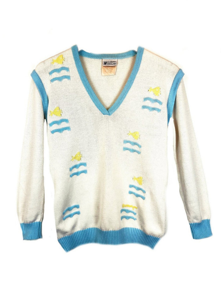 vintage cotton courrèges sweater with small fish pattern plaisir palace the high-end vintage boutique Paris second-hand luxury second-hand second-hand clothing store