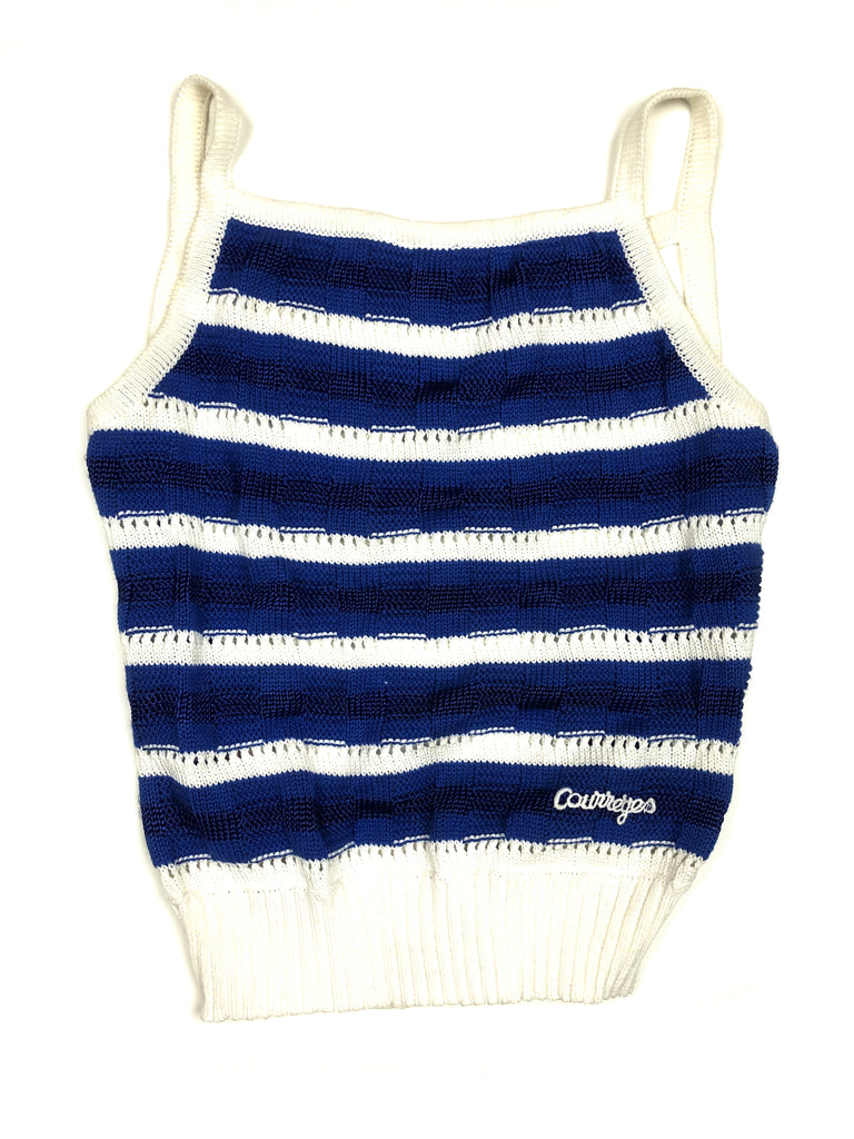 vintage courreges striped backless tank top plaisir palace the high-end vintage boutique Paris thrift store luxury second-hand depot-vente blue and white