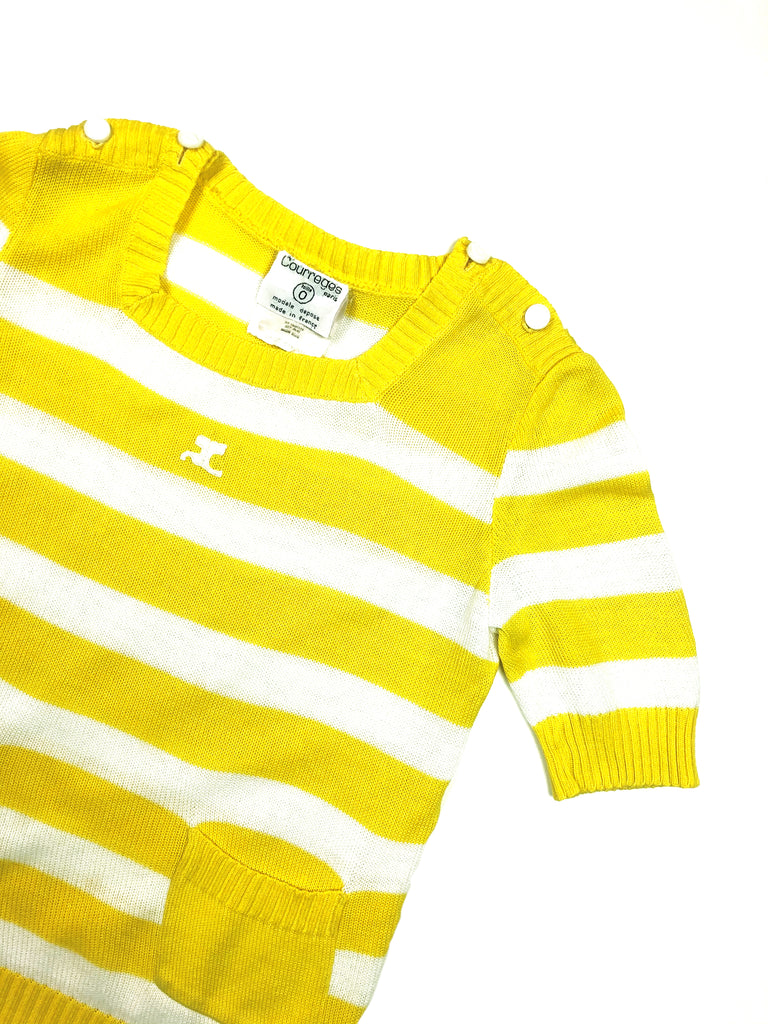 vintage courreges yellow and white striped cotton top at plaisir palace the high-end vintage boutique Paris second-hand luxury second-hand second-hand clothing store