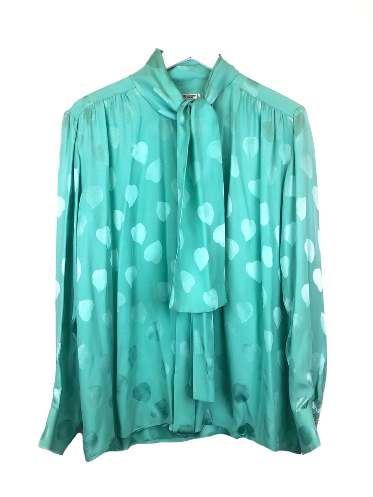 SAINT LAURENT blouse in vintage water green silk Plaisir Palace the upscale vintage boutique Paris marais luxury thrift