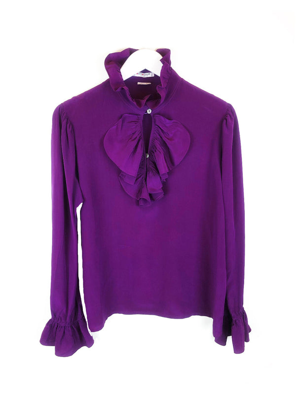 SAINT LAURENT purple silk blouse rive gauche size 38 plaisir palace the upscale vintage boutique Paris marais luxury thrift