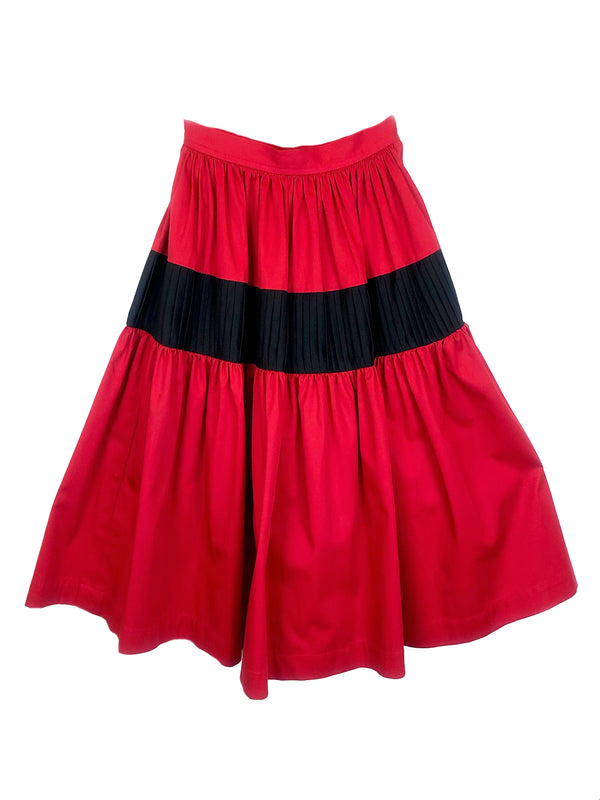 red cotton skirt ysl yves saint laurent vintage shopping paris chanel lanvin balmain givenchy courreges hermès mugler cardin ungaro