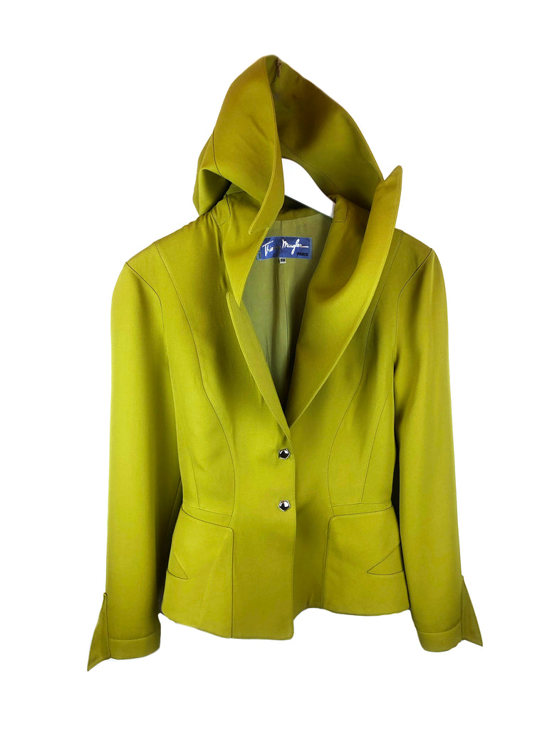 Green hooded jacket THIERRY MUGLER size 38 vintage plaisir palace the high-end vintage boutique Paris second-hand luxury thrift store depot-vente
