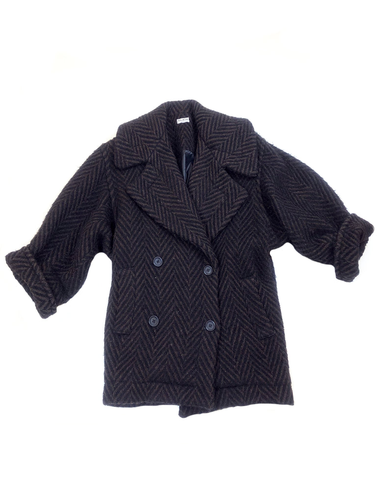 alaia vintage thick woolen coat in brown from plaisir palace vintage shop paris