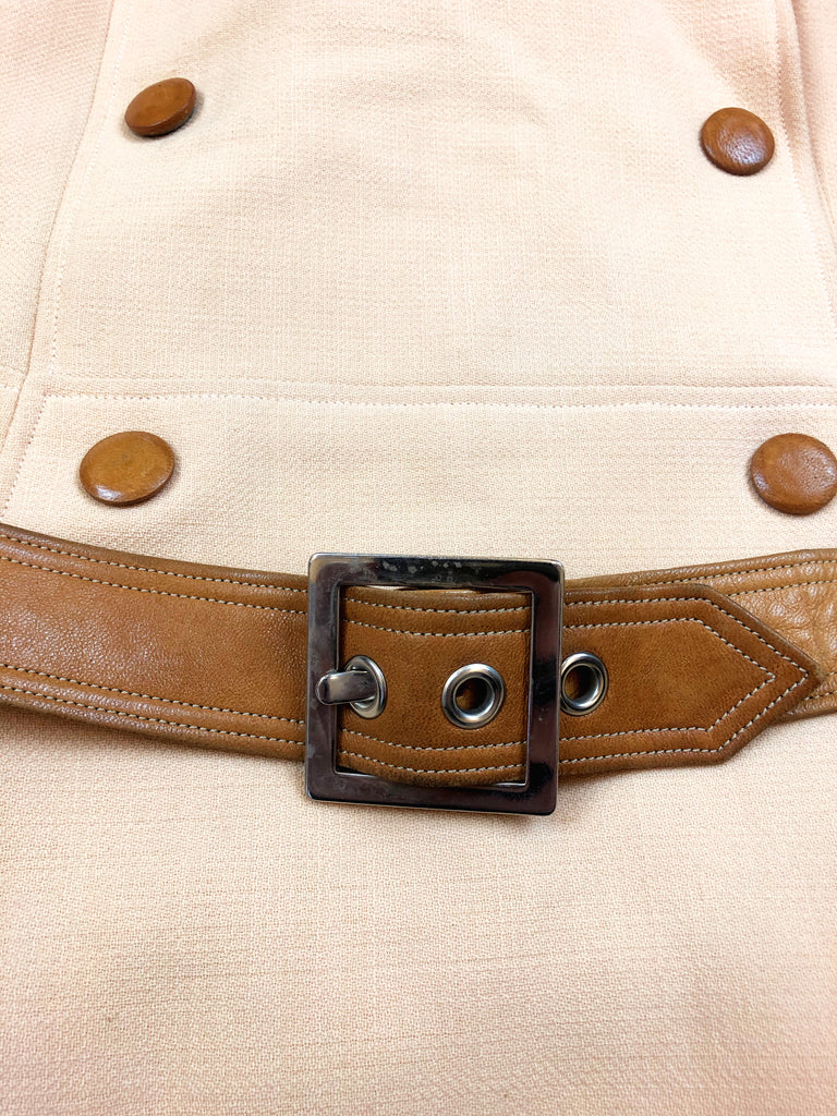 courreges vintage veste laine detail ceinture cuir marron plaisir palace paris