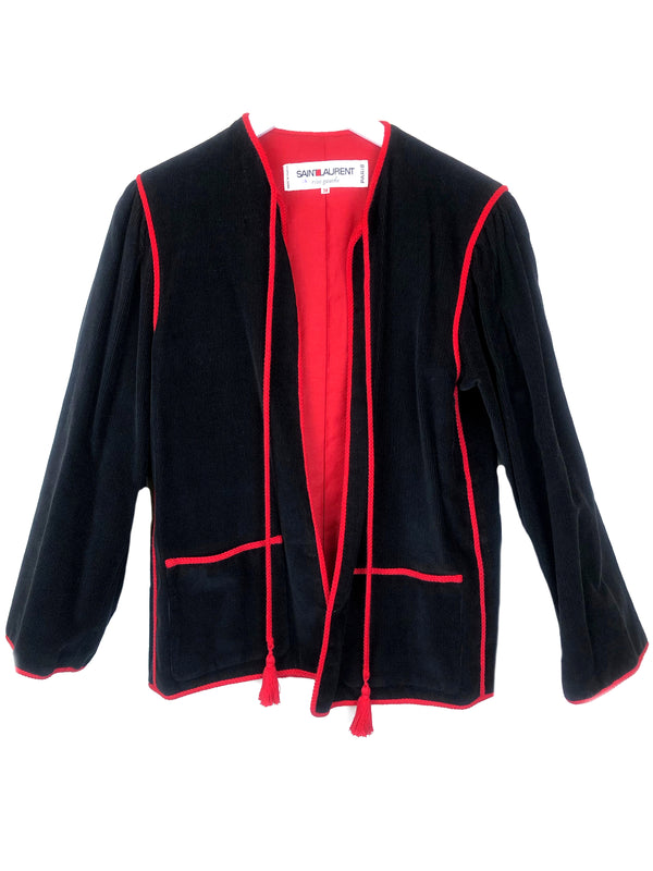 veste vintage ysl saint laurent en velours noir interieur rouge plaisir palace 
