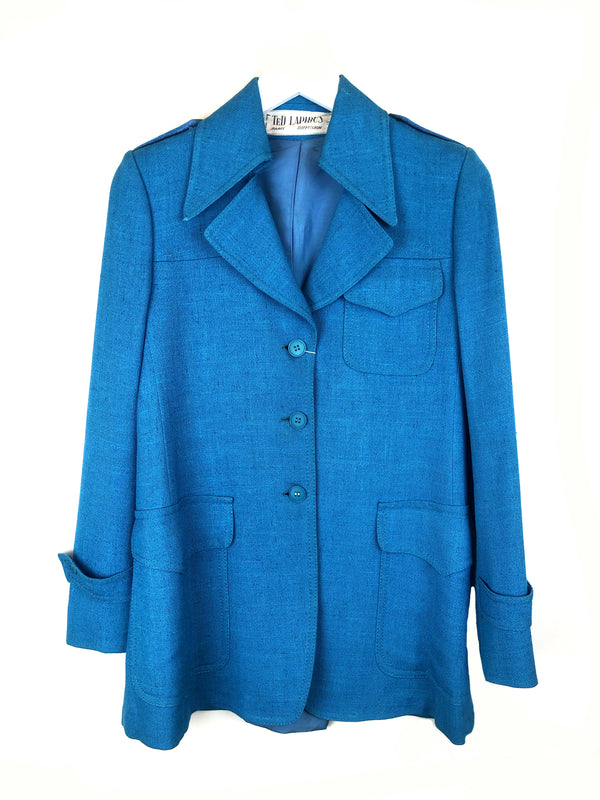 vintage ted lapidus veste en coton et lin bleu chez plaisir palace paris