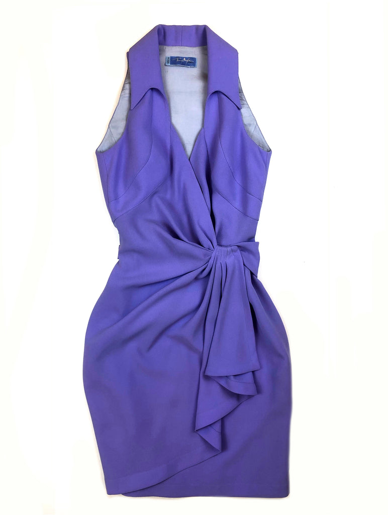 thierry mugler vintage purple sleeveless dress belted at the waist at plaisir palace the vintage paris store